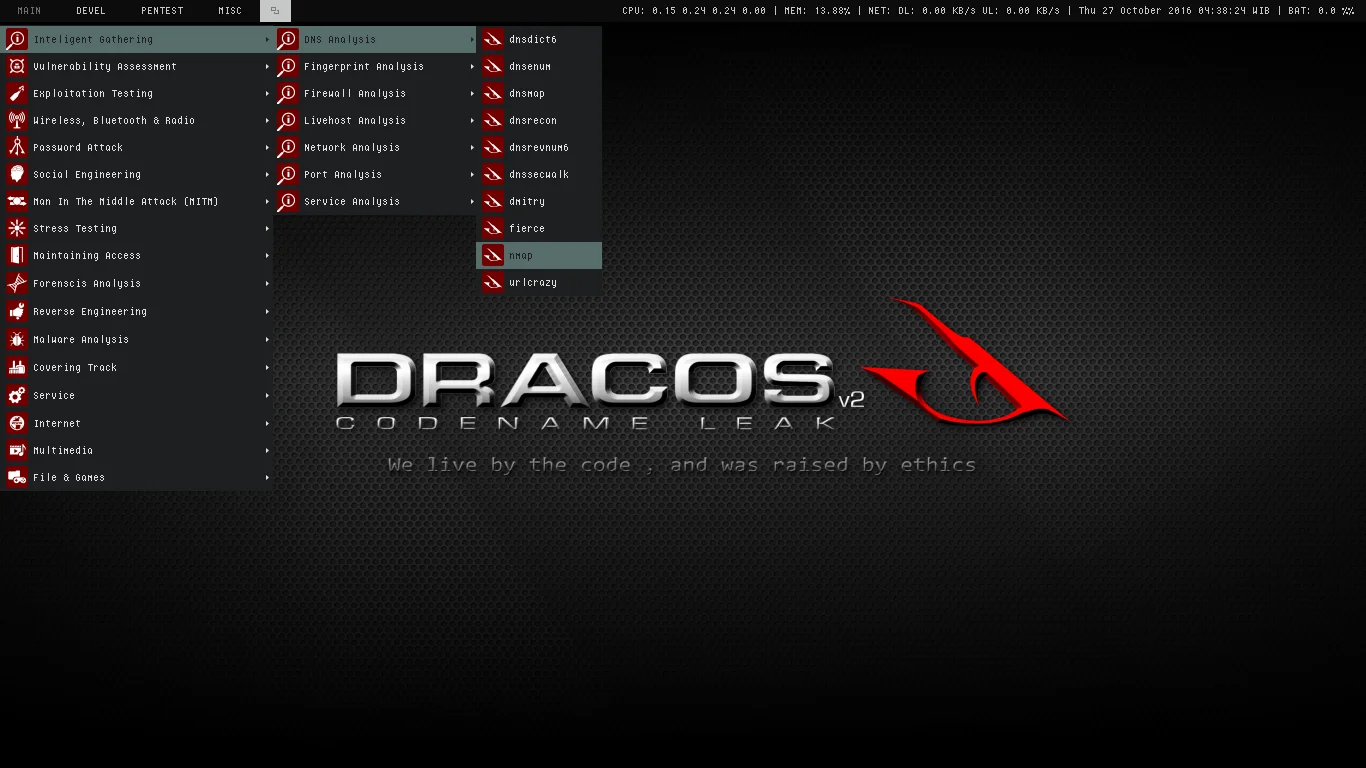 Captura de pantalla del Sistema Operativo DracOS, Ciberninjas