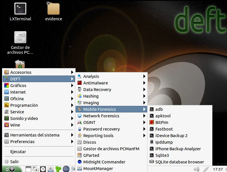 Captura de pantalla del Sistema Operativo Deft Linux, Ciberninjas