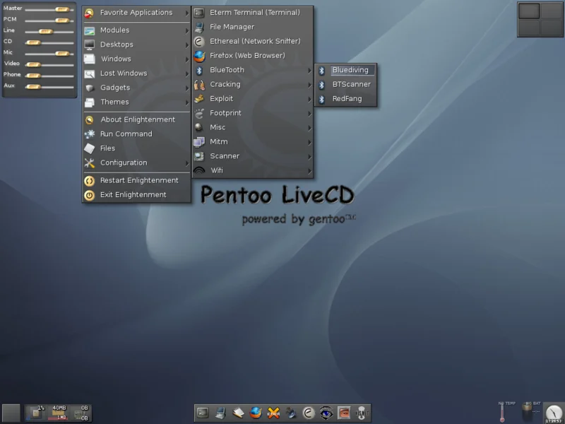 Captura de pantalla del Sistema Operativo de Pentoo Live, Ciberninjas