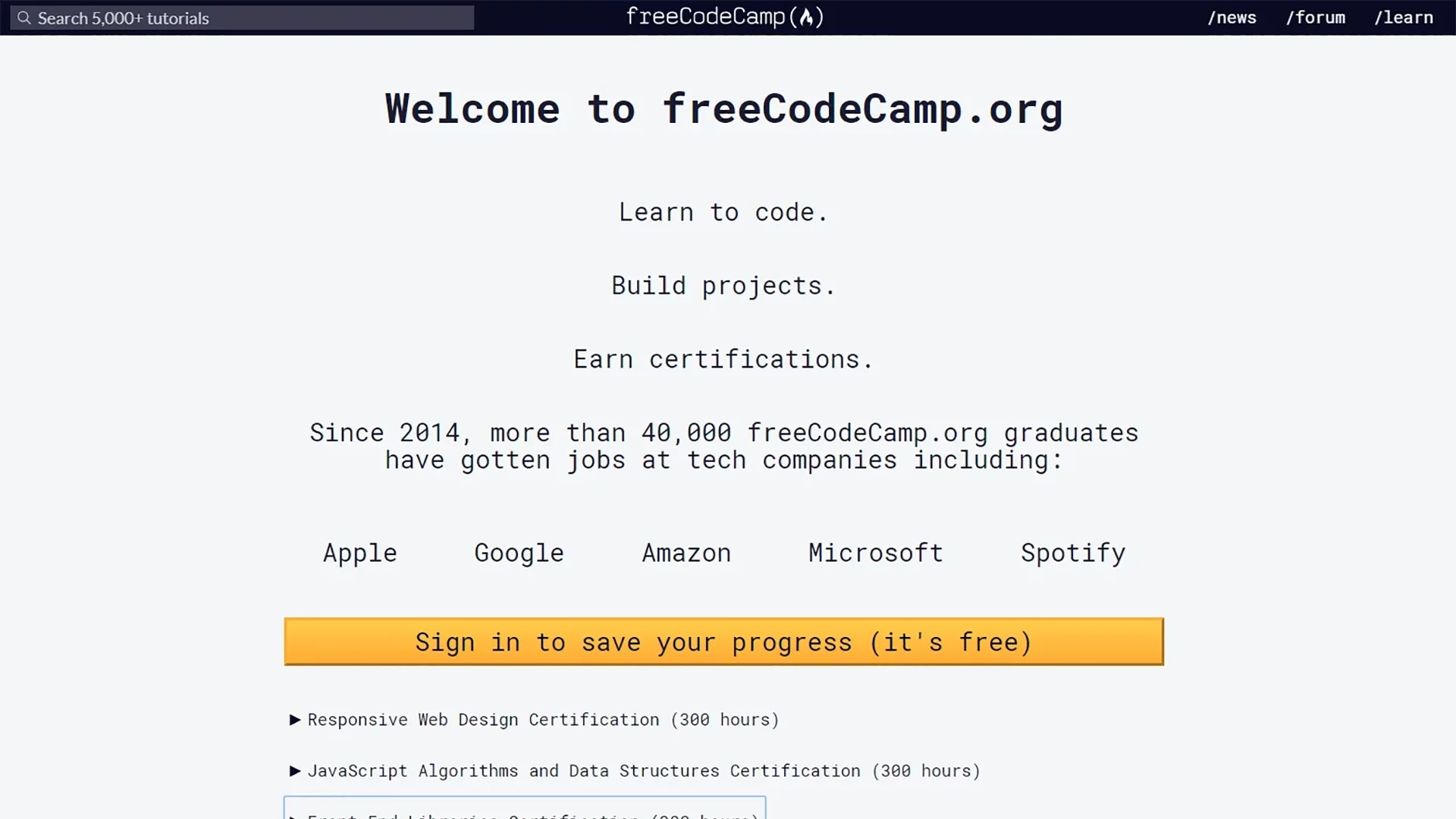 Página web de free code camp, visto en Ciberninjas
